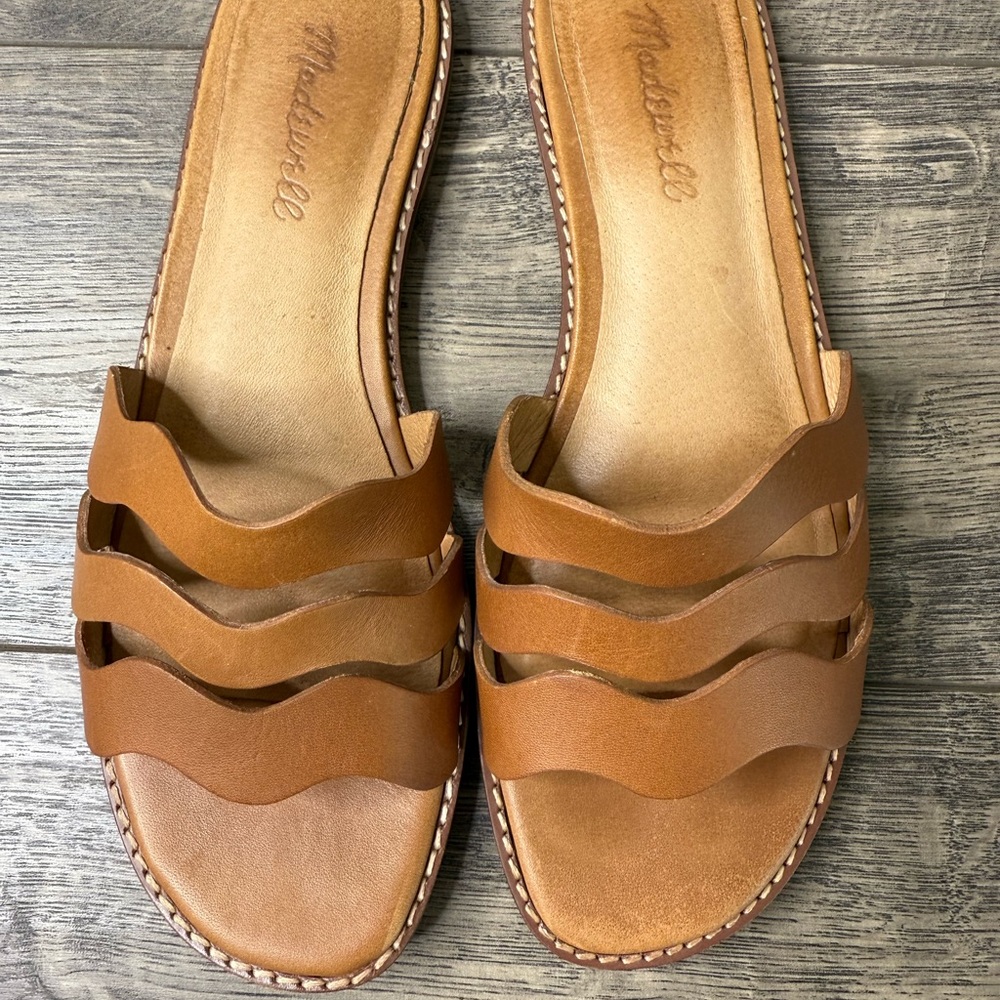 Madewell Women's Wavy Tan Leather Sandals Sz 7